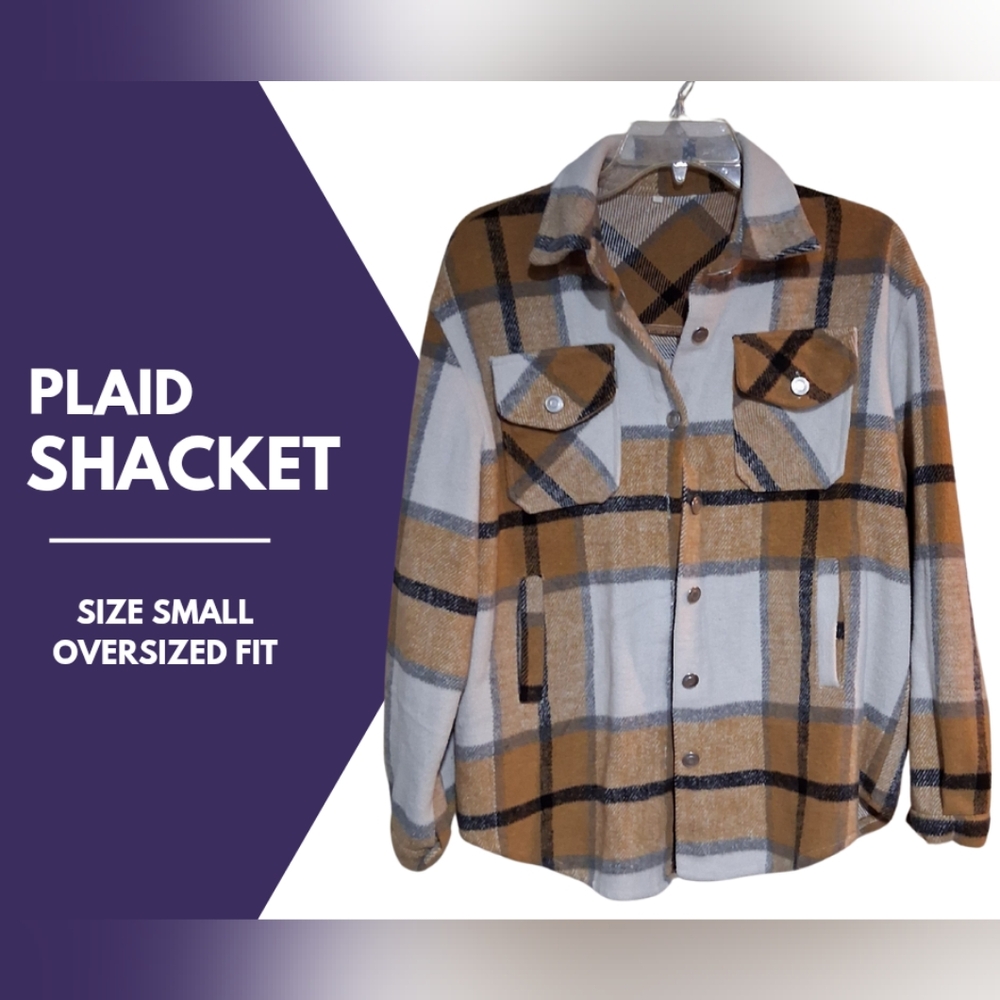Plaid Shacket in Brown and White
